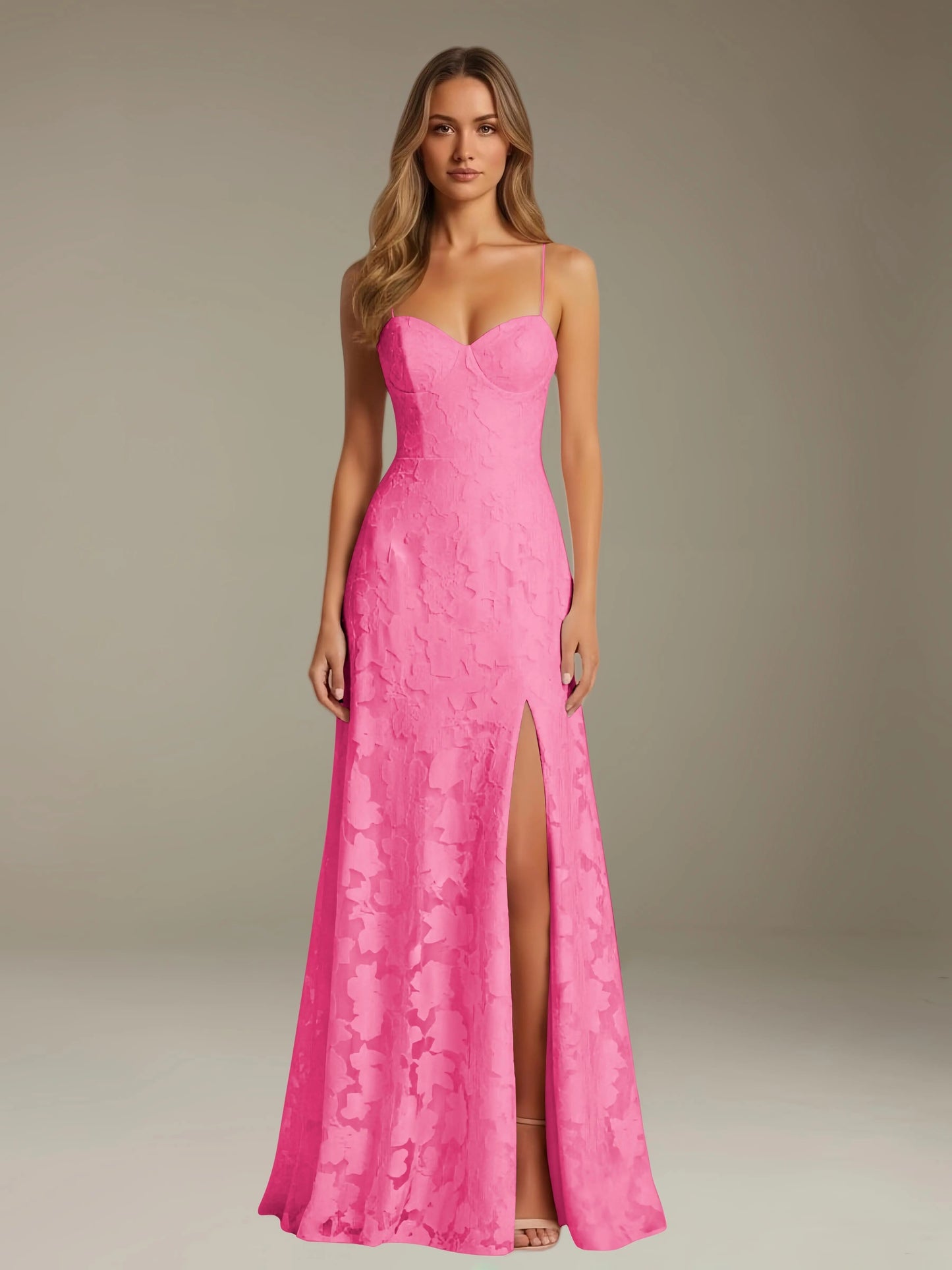 Celesta Women's Floral Lace A-Line Dress – Elegant Side Slit for Formal Events 18
