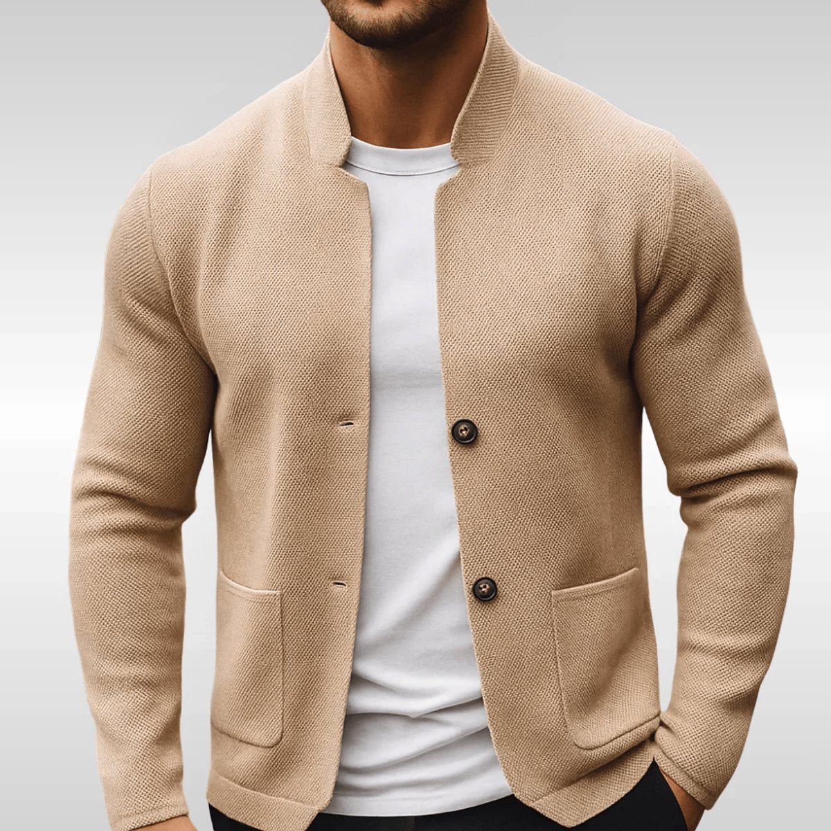 Kentro Men's Knit Jacket – Stand Collar Button-Front Casual Layer 3