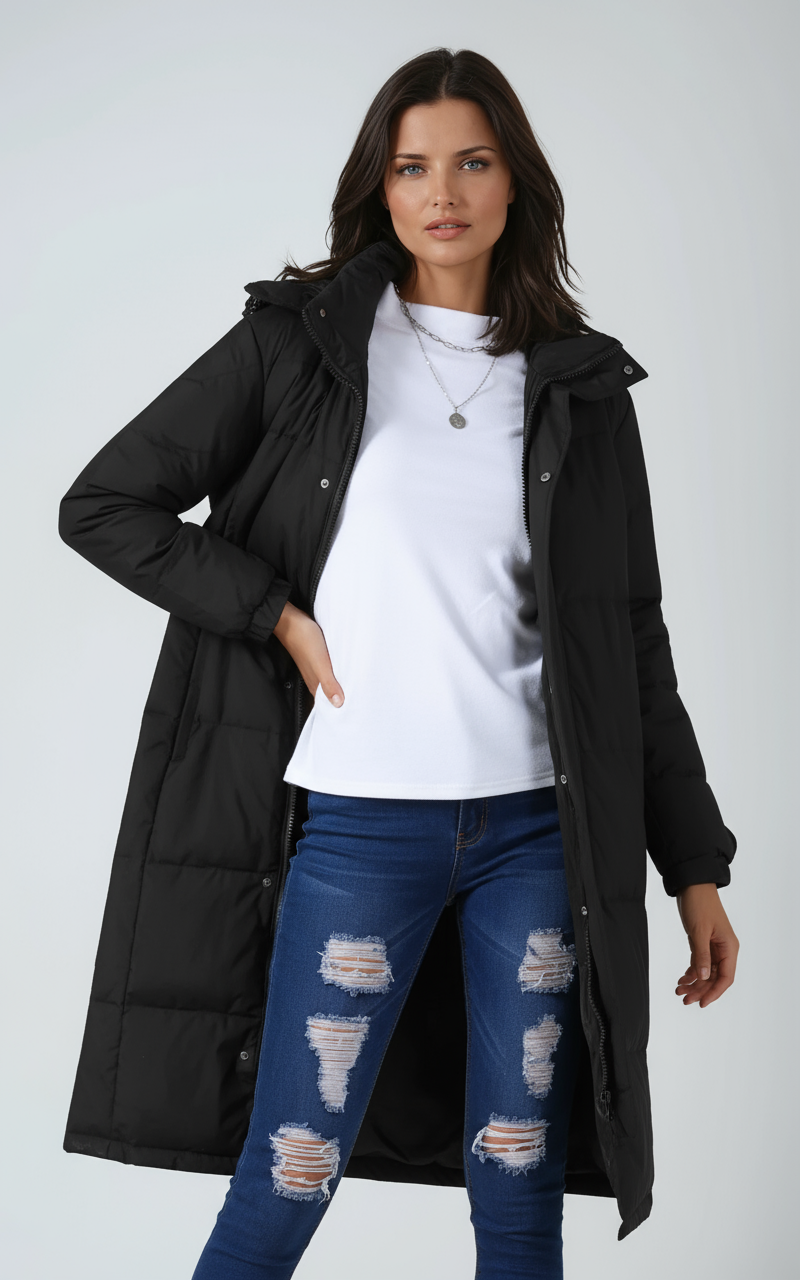 Langer Stepp Mantel mit Kapuze für Damen 6