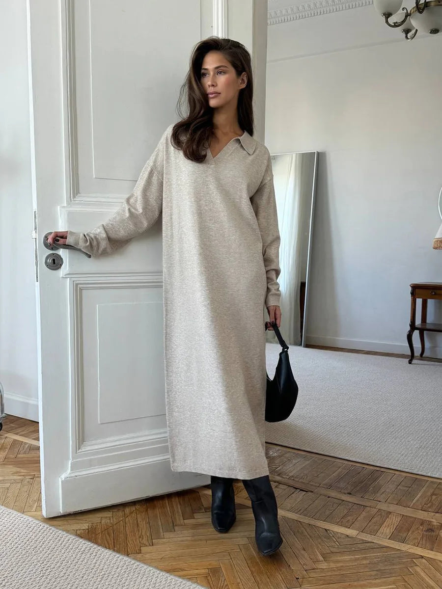 Lerissa Women's Sweater Dress – Cozy Knit Polo Neck for Fall 11