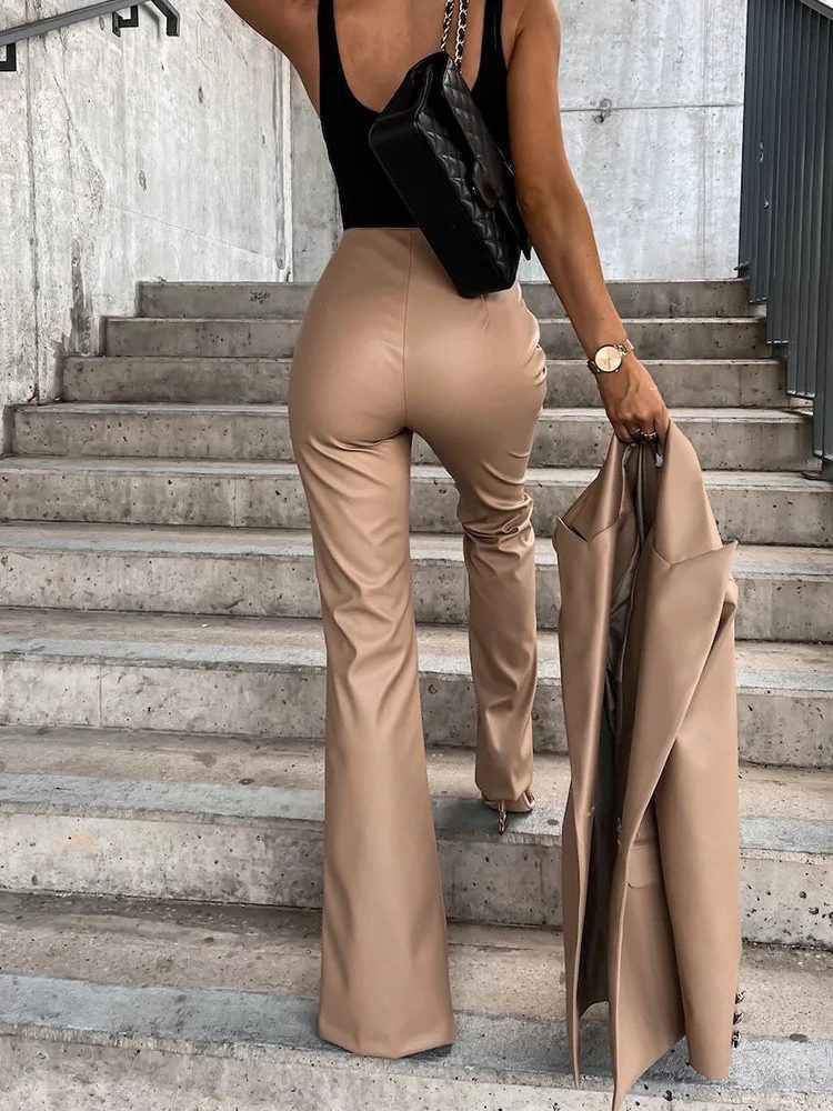 Liora Women's Faux Leather Flare Trousers – High Waist Sleek Silhouette 7
