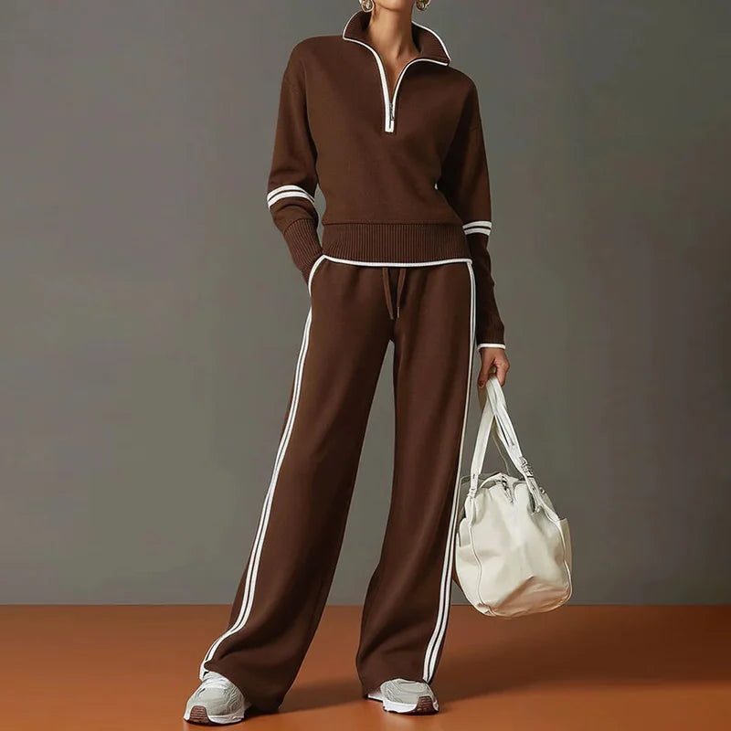 Liora Women's Knit Set – Zip-Up Stand Collar Relaxed Fit Lounge Outfit 9