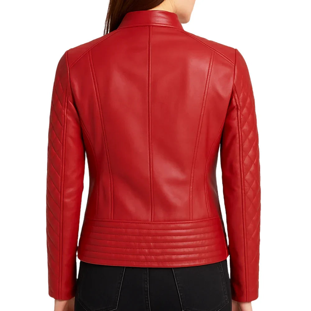Liora Women's Lambskin Leather Jacket – Quilted Design Chic Casual Wear 4