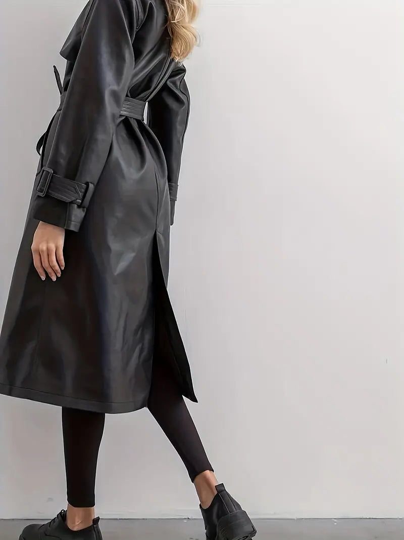 Liora Women's Leather Trench Coat – Belted Fit Elegant Layering 1