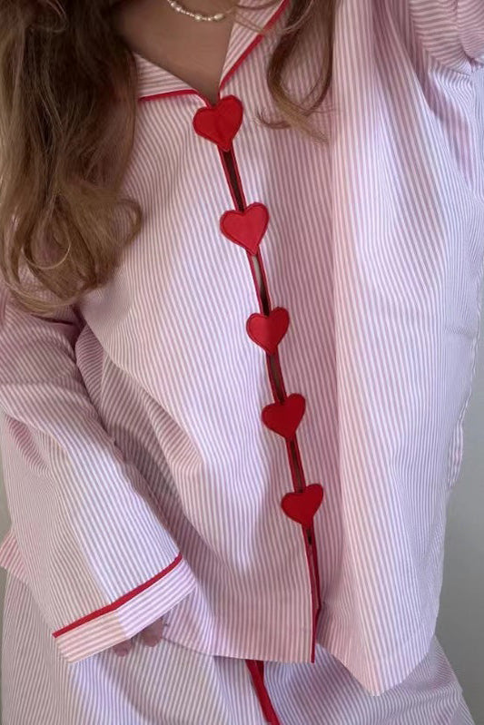 Liora Women's Pajama Set – Heart Button Detail Cozy Lounge Wear 1