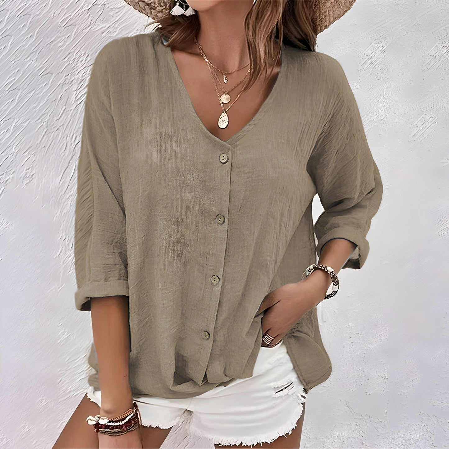 Marcia Women's Blouse – Relaxed V-Neck for Effortless Summer Style 6