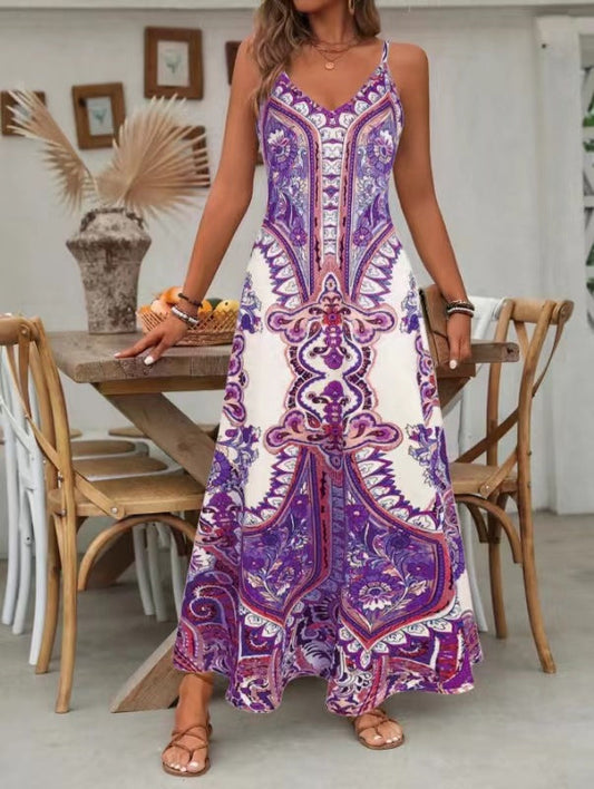 Niora Women's Retro Print Maxi Dress – Lightweight Summer Comfort 1
