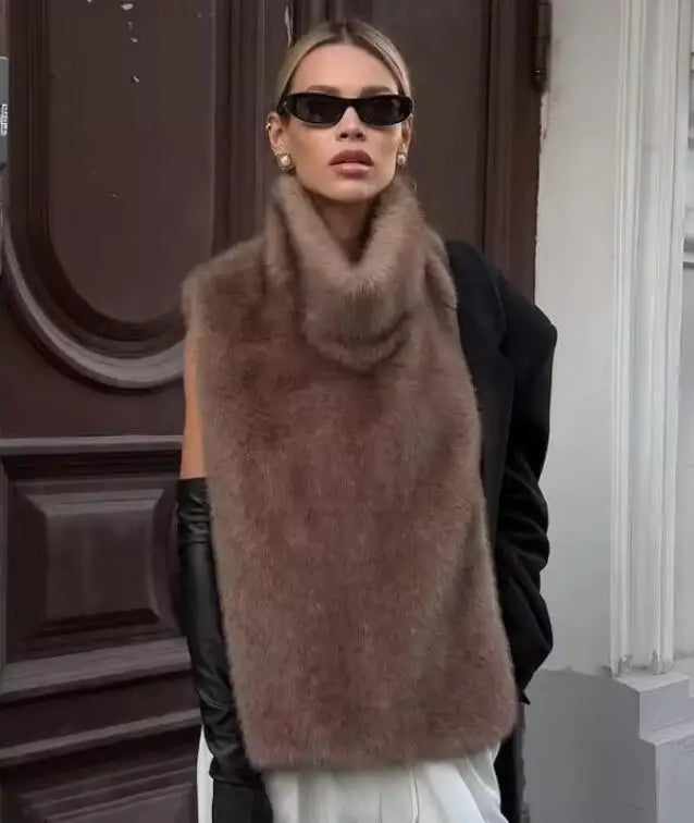 Sablea Women's Eco Mink Faux Fur Vest – Stylish Turtleneck Layering Piece 6