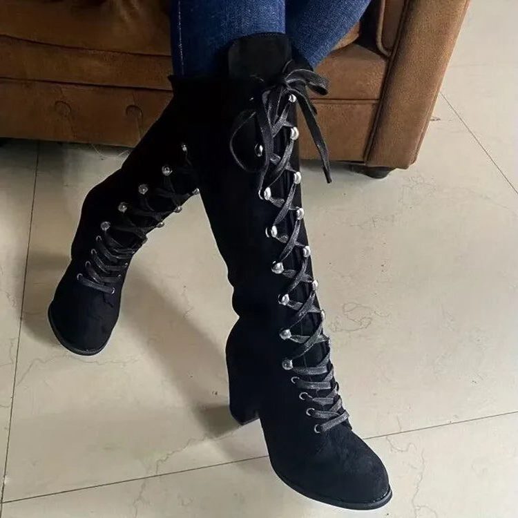 Sarina Women's Knee-High Lace-Up Boots – Suede Comfort and Versatile Style 9