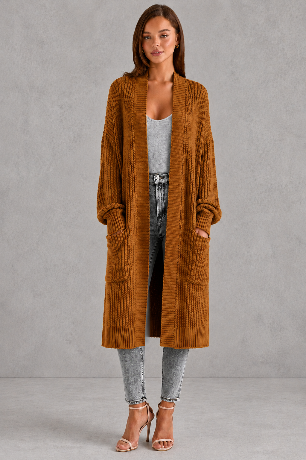 Cardigan Women - Longline Duster Cardigan with Side Pockets