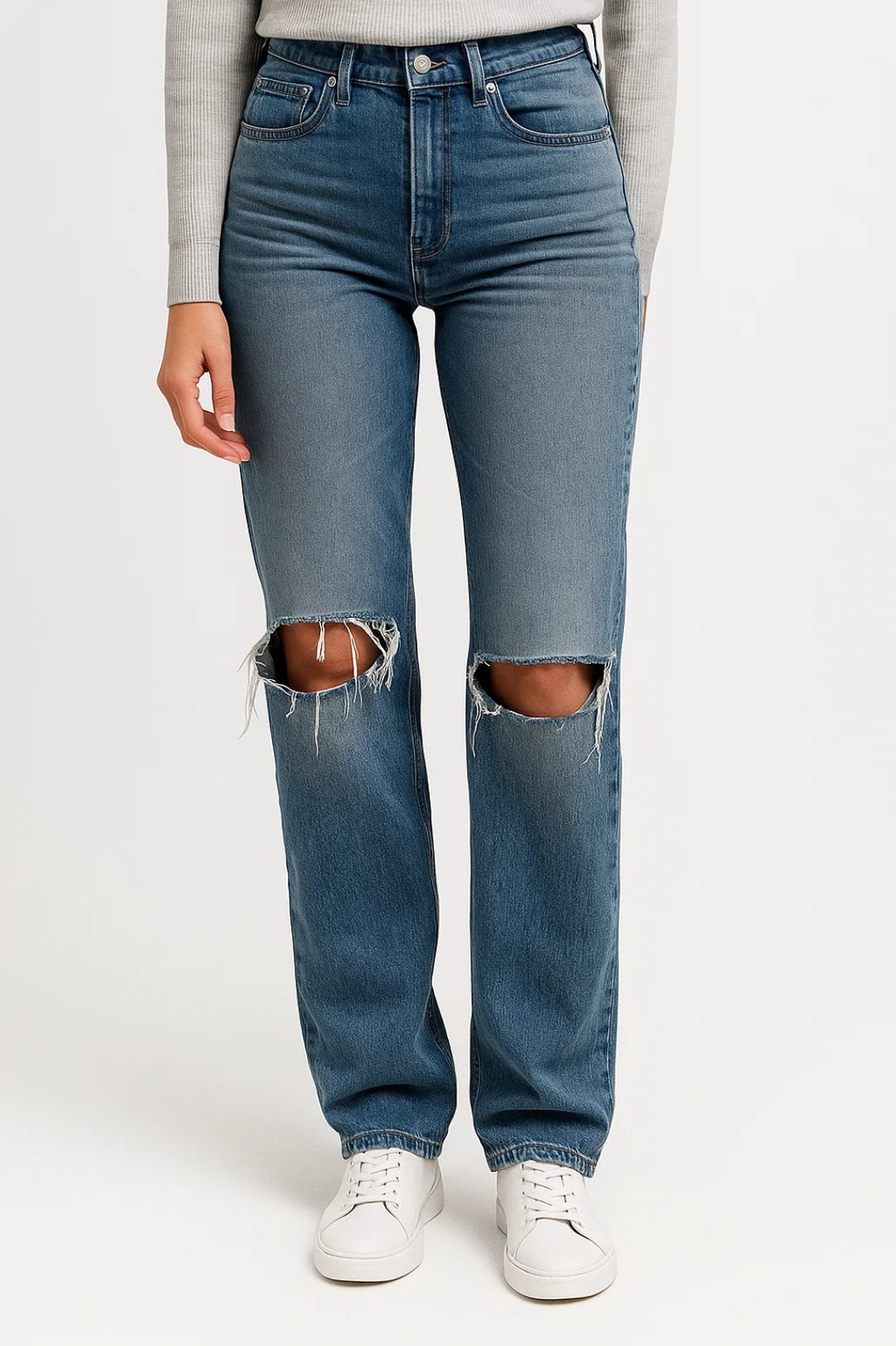 Zara Women's High-Waisted Jeans – Trendy Distressed Denim Style 1
