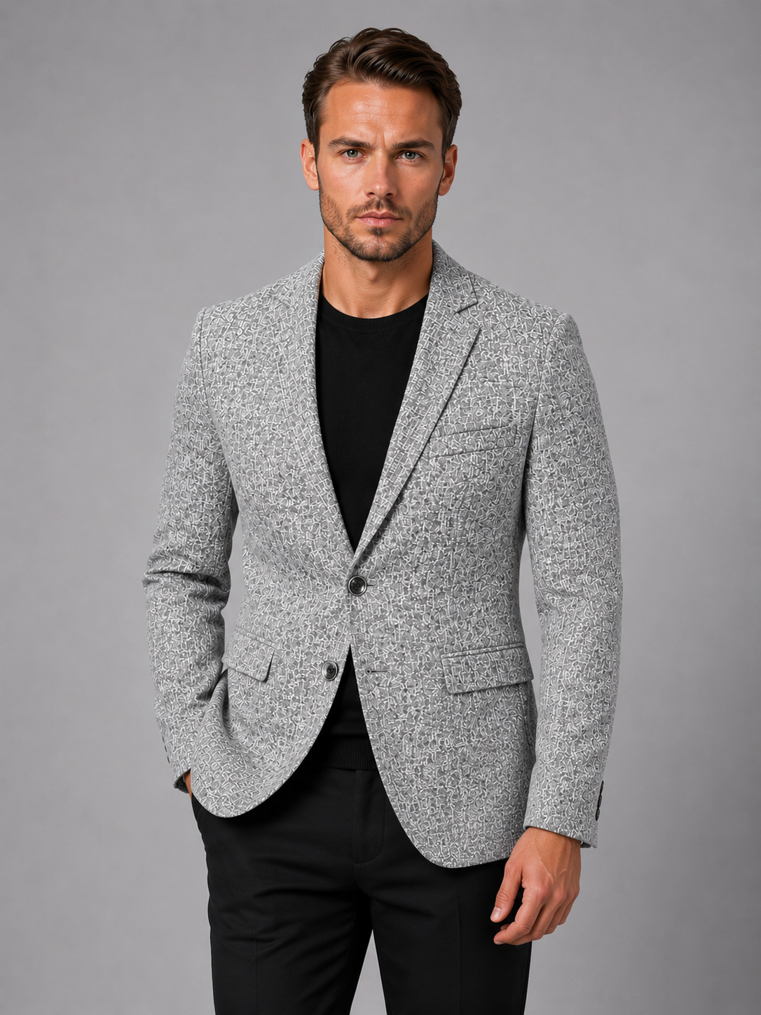 Blazer Men - Slim Fit Textured Blazer with Notch Lapels and Two Buttons