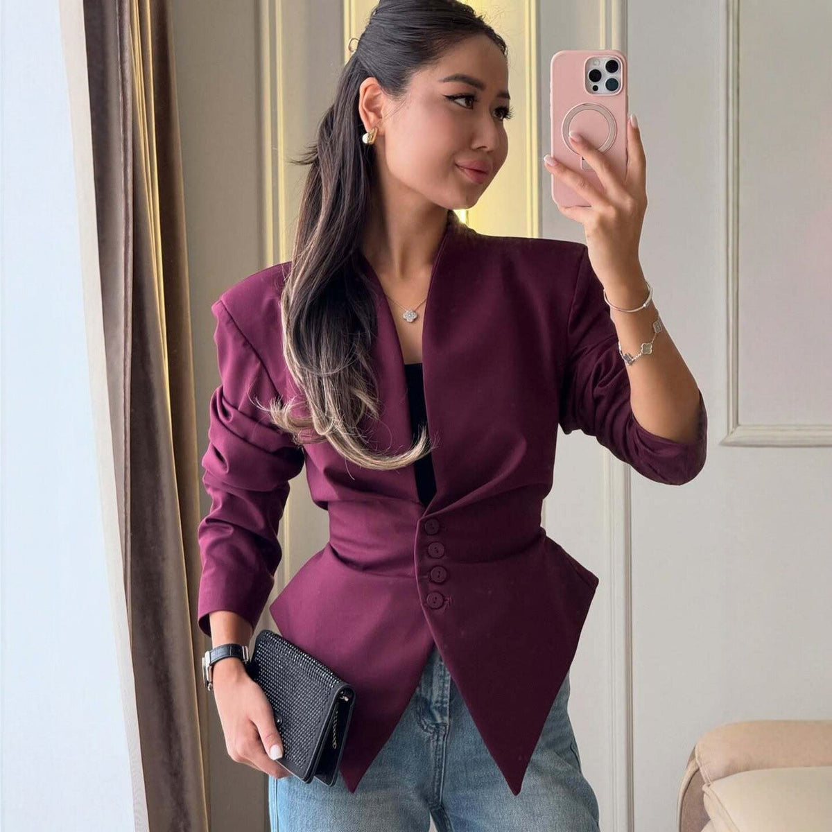 Blazer Women - Tailored Blazer with Deep V Neck