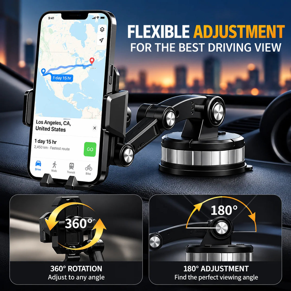 Car Phone Mount – suction cup holder, universal fit, 360° rotation