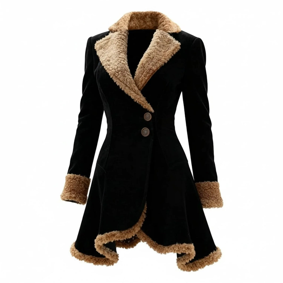 Coat Women - Fitted Faux Suede with Shearling Trim