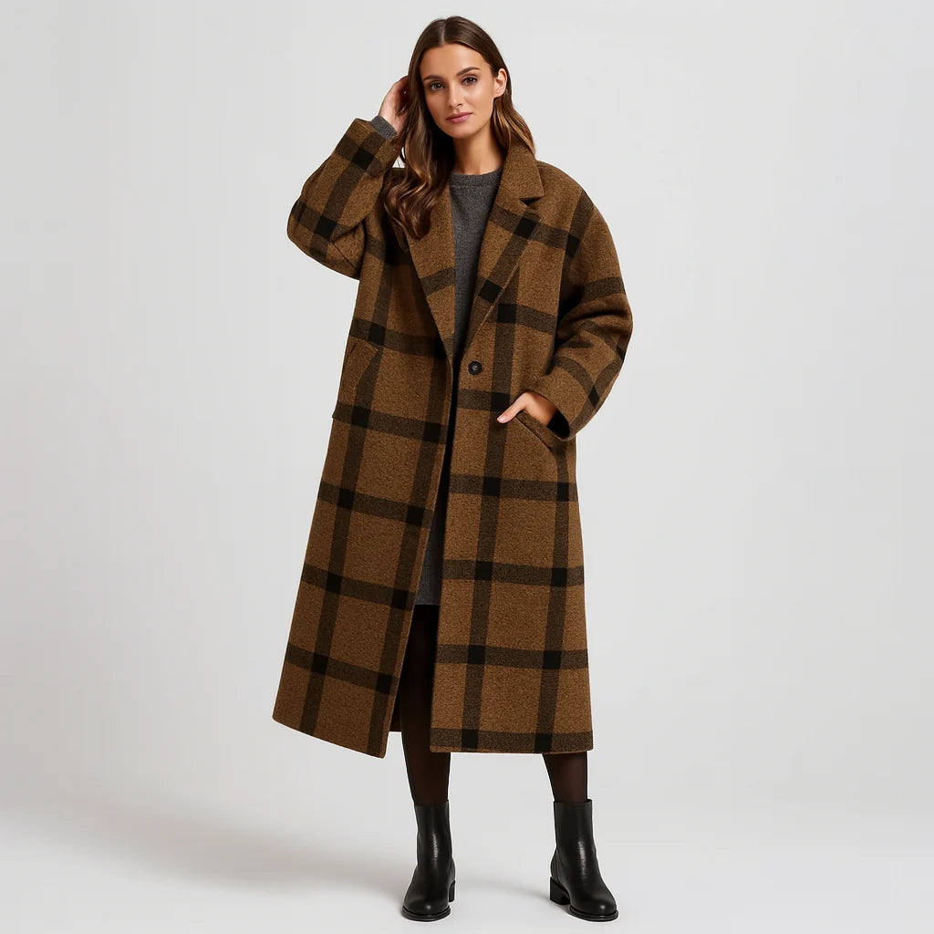 Coat Women - Mid-Length Wool Blend with Practical Pockets