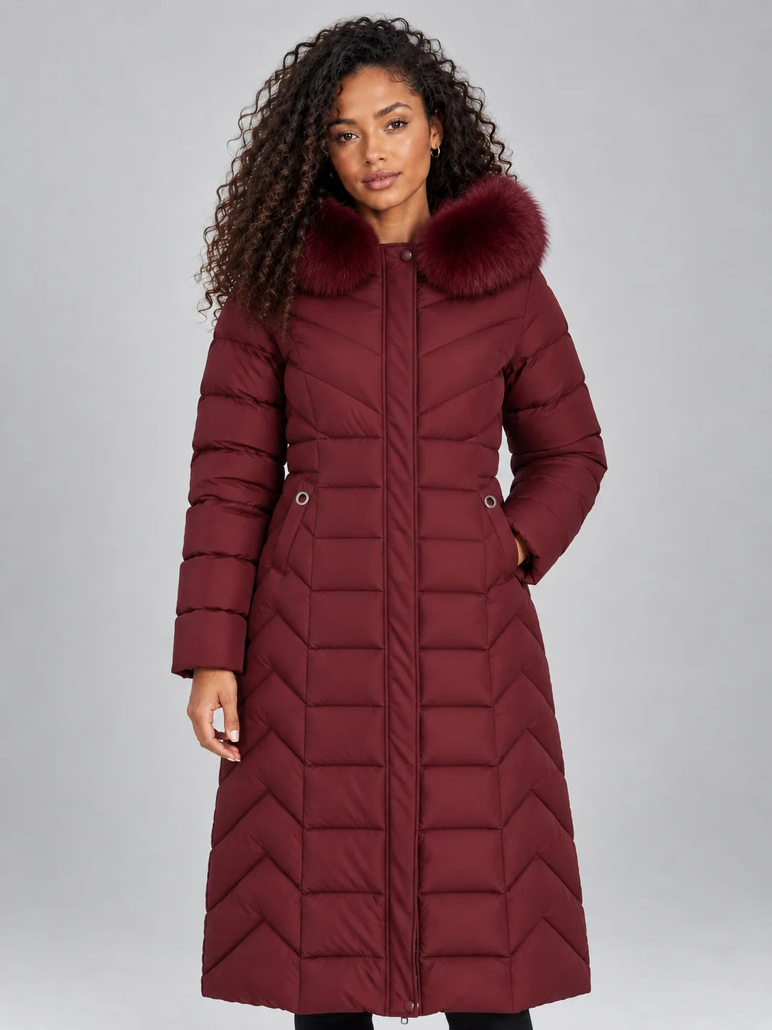 Coat Women - Quilted Puffer with Faux Fur Hood