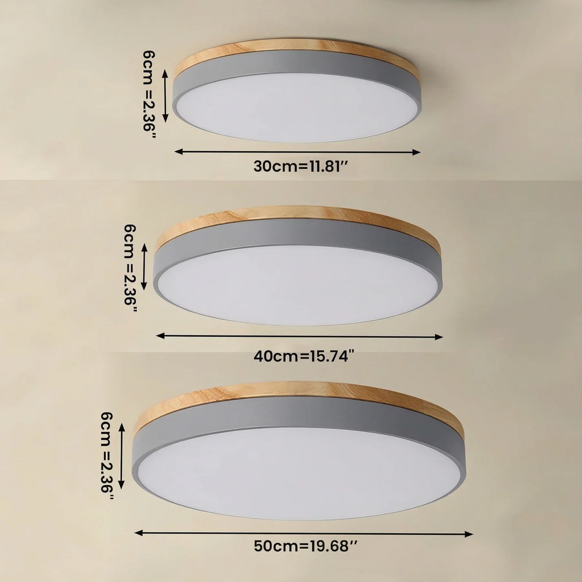 Flush Ceiling Light – wood trim, seven colour options, dimmable