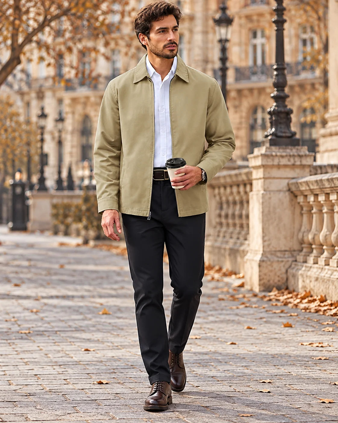 Jacket Men - Cotton Blend Overshirt with Full Zip
