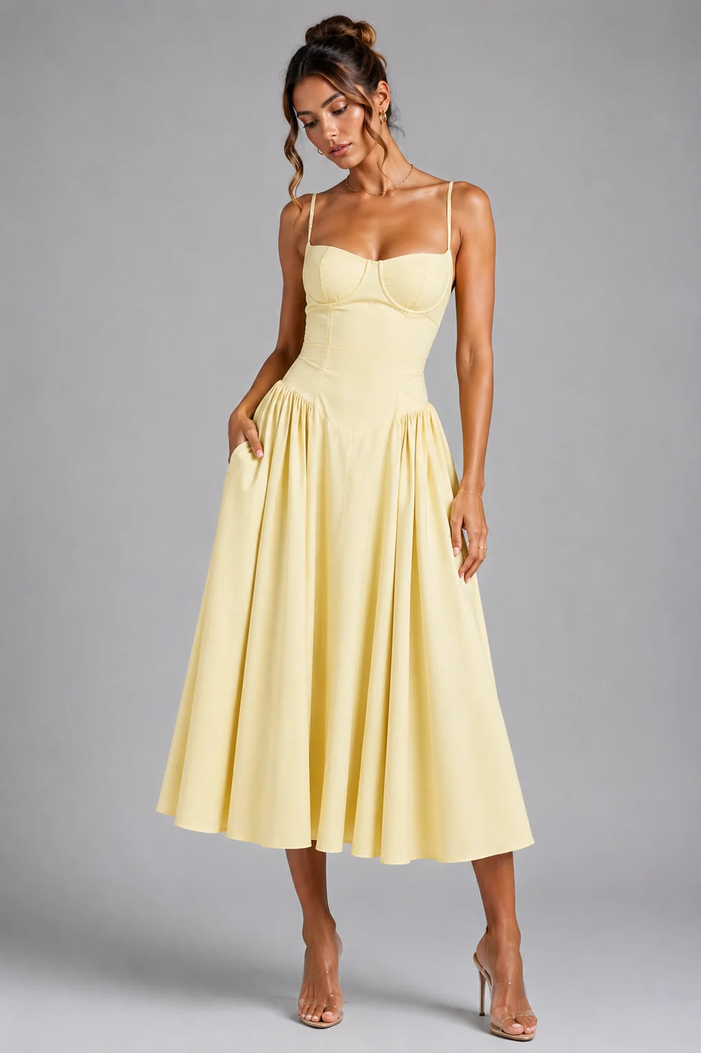 Midi Dress Women - Corset Bodice with Lace-Up Back