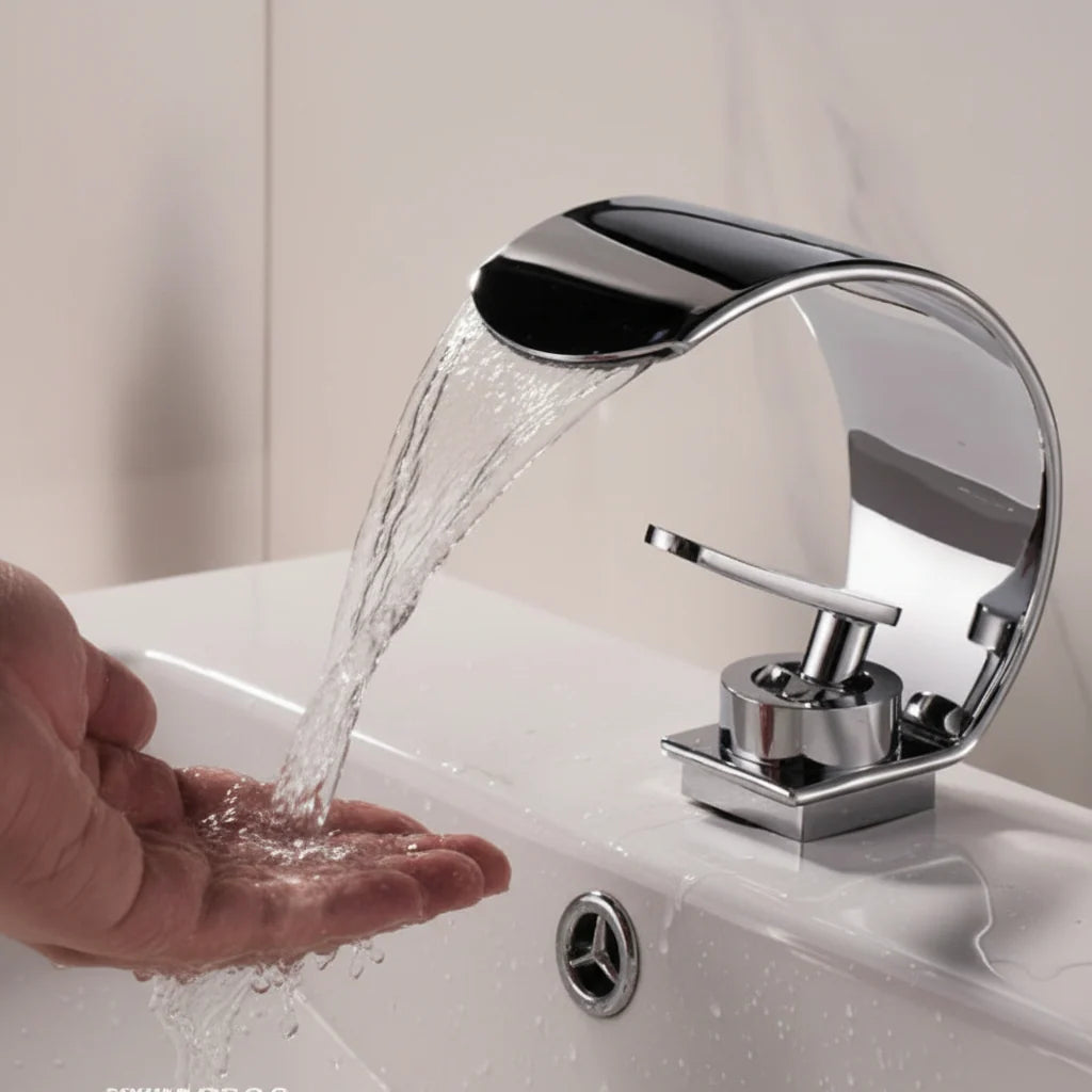Mirror Waterfall Basin Tap – contemporary, single-hole installation