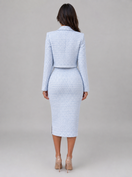 <strong>Tweed Midi Dress & Cropped Blazer Set</strong> – <strong>Elegant Polished Outfit</strong> 1