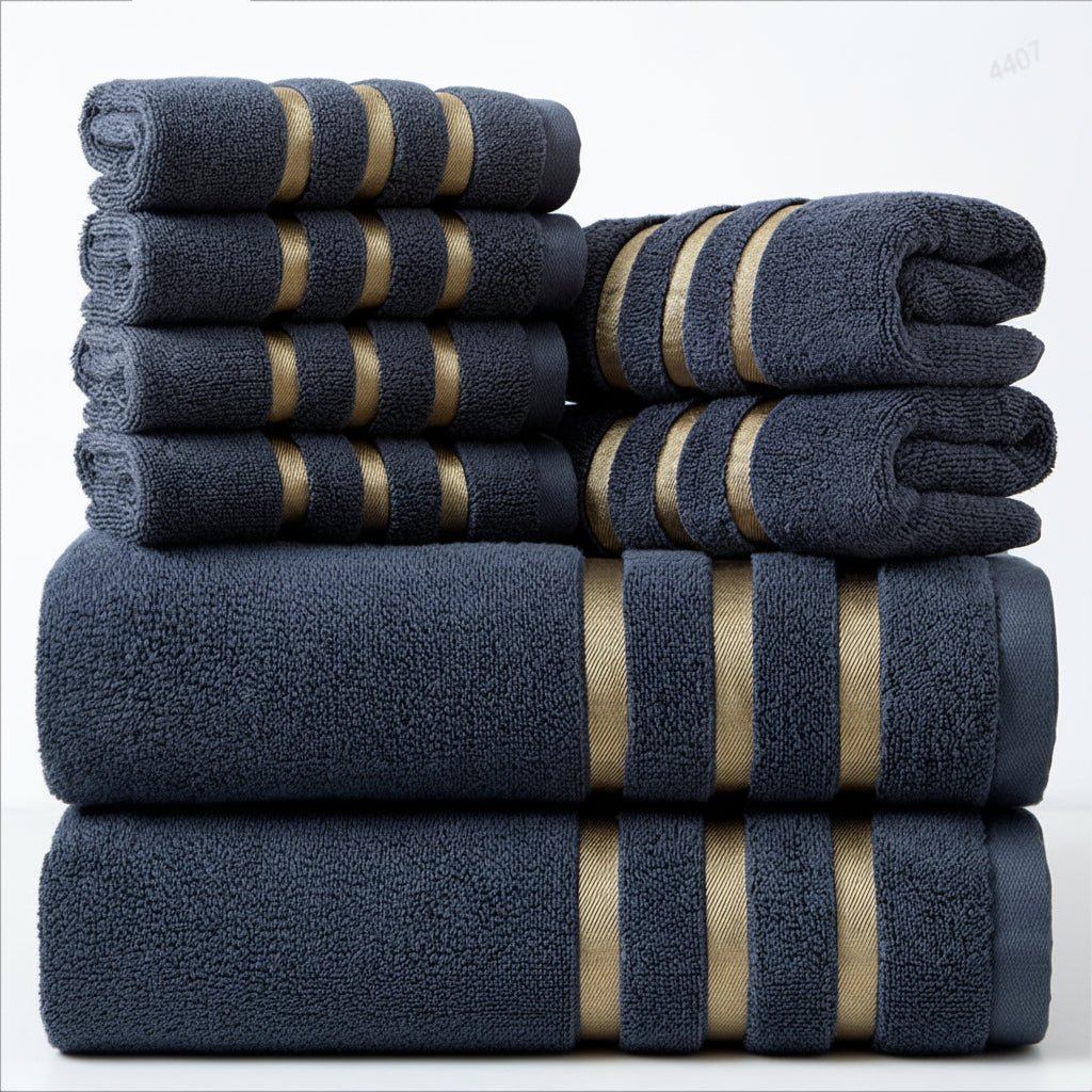 Towel Set with Gold Stripe – eight pieces, soft absorbent