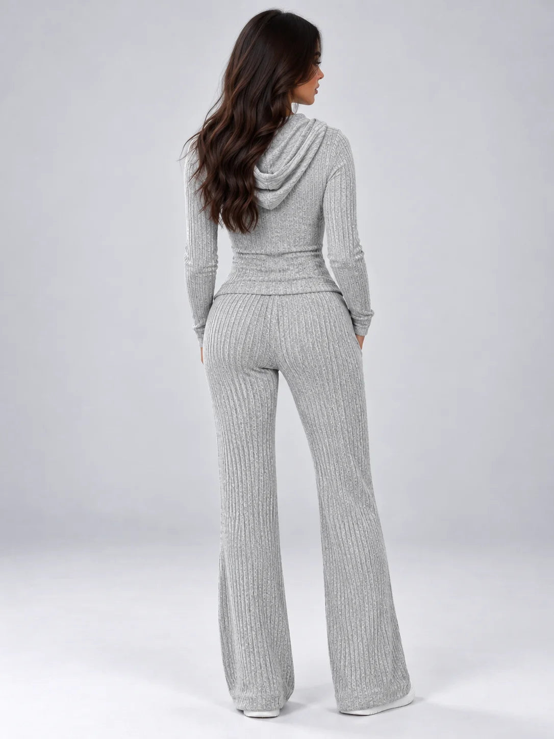 Trousers Women - Hooded Ribbed Knit Co-Ord Set