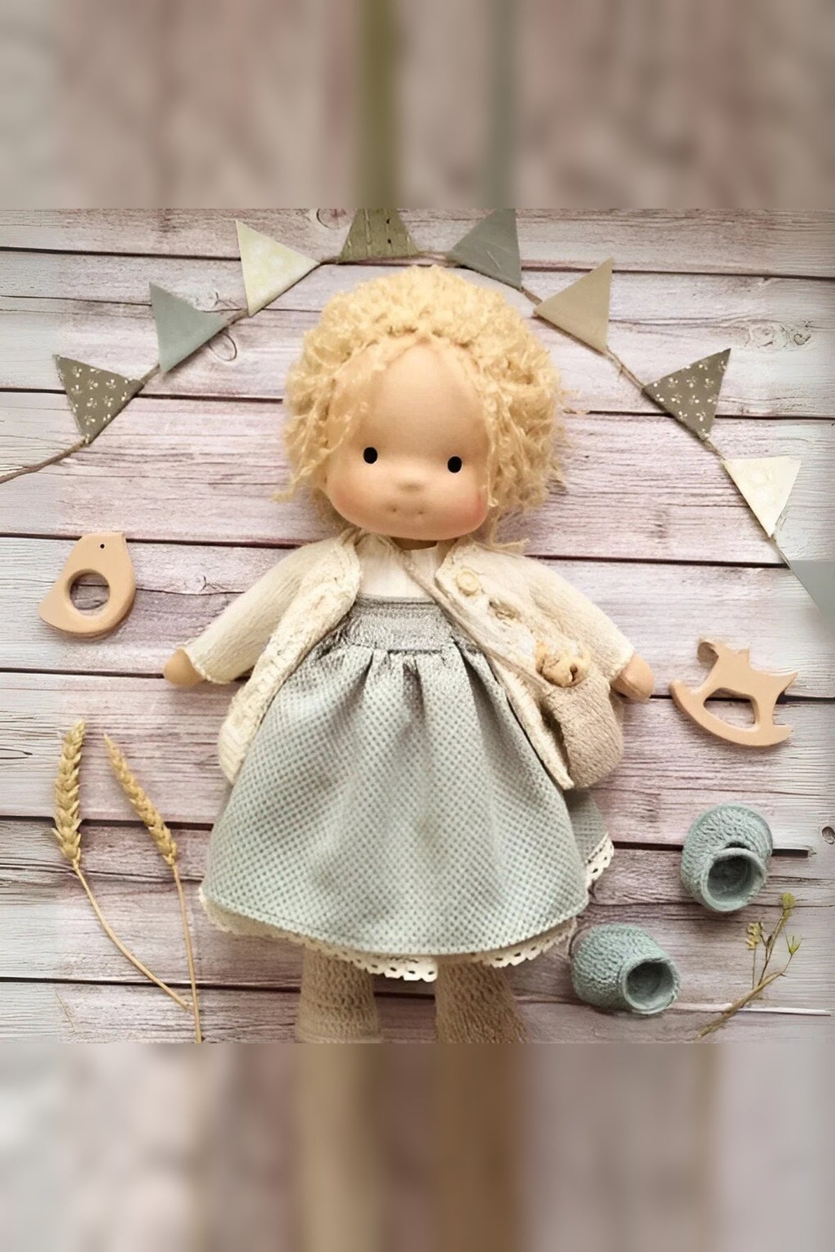 Handmade Waldorf Doll – soft plush toy, natural cotton & wool, hypoallergenic