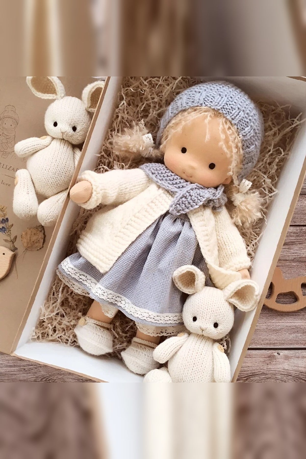 Handmade Waldorf Doll – soft plush toy, natural cotton & wool, hypoallergenic