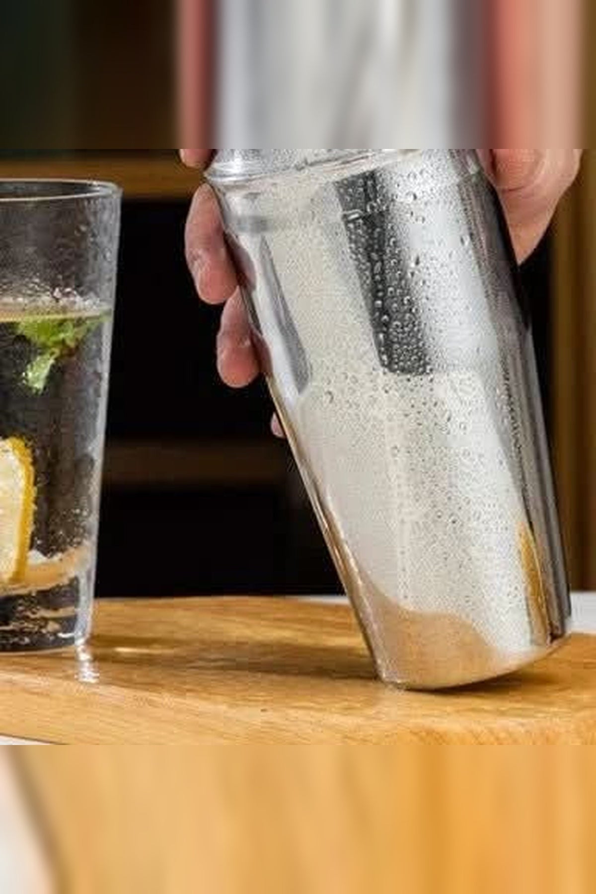 Cocktail Shaker Set with Wooden Stand – 10 Stainless Steel Bar Tools