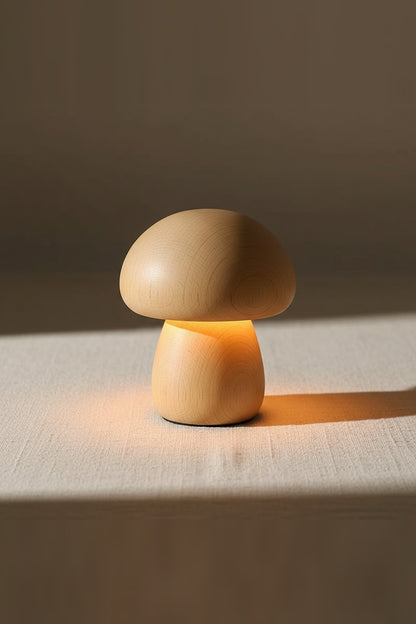 Wooden Mushroom Night Light – solid timber, touch dimmable, USB rechargeable