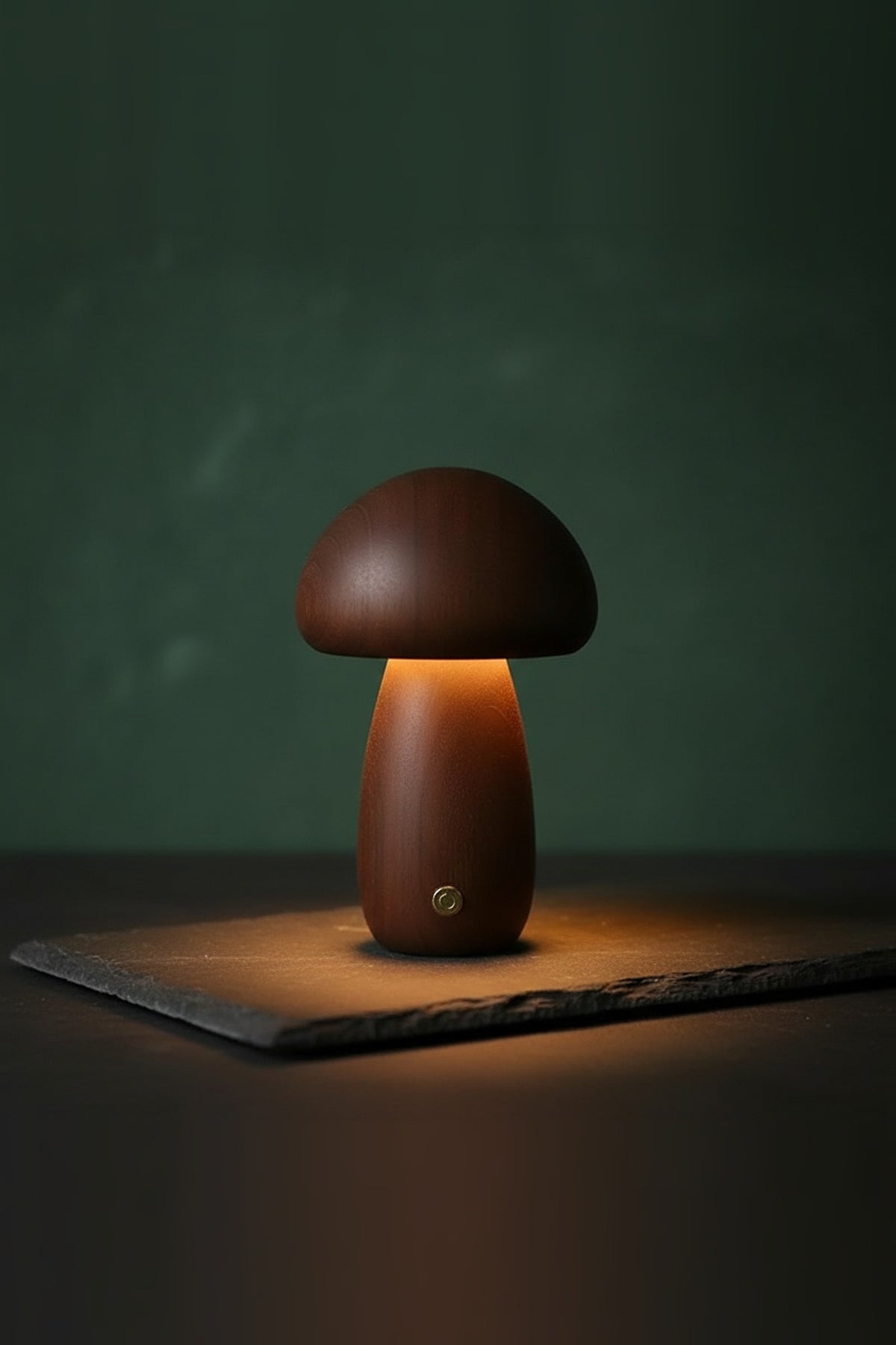 Wooden Mushroom Night Light – solid timber, touch dimmable, USB rechargeable