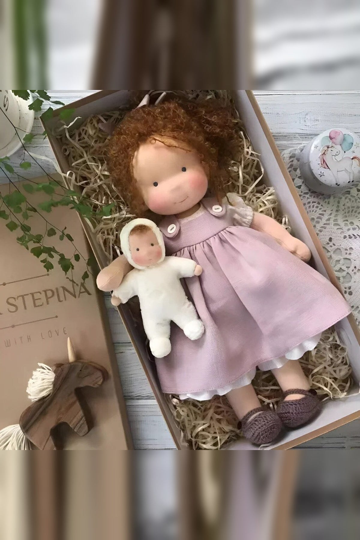 Handmade Waldorf Doll – soft plush toy, natural cotton & wool, hypoallergenic