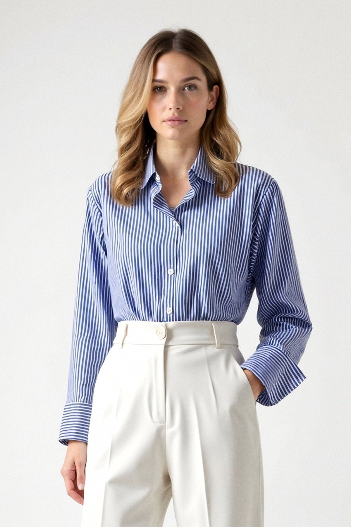 Blouse Women - Striped Office Versatile Blouse with Long Sleeves