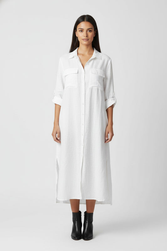 Dress Women - Midi Shirt Summer Dress with Button Front