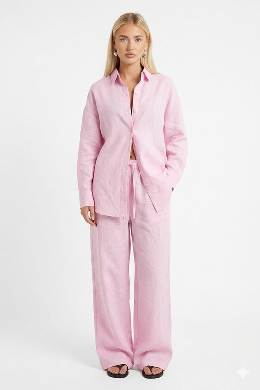Set Women - Wide Leg Co-Ord Shirt Outfit with Lapel Detail