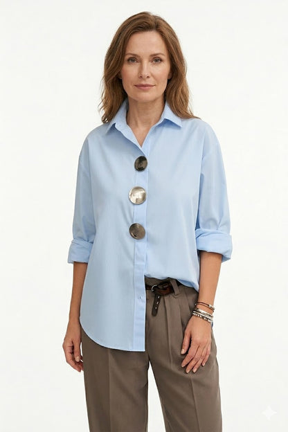 Blouse Women - Breathable Stand Front Blouse with Collar and Button Front