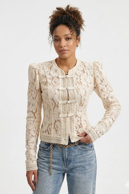 Blouse Women - Lace Vintage Hollow-Out Blouse