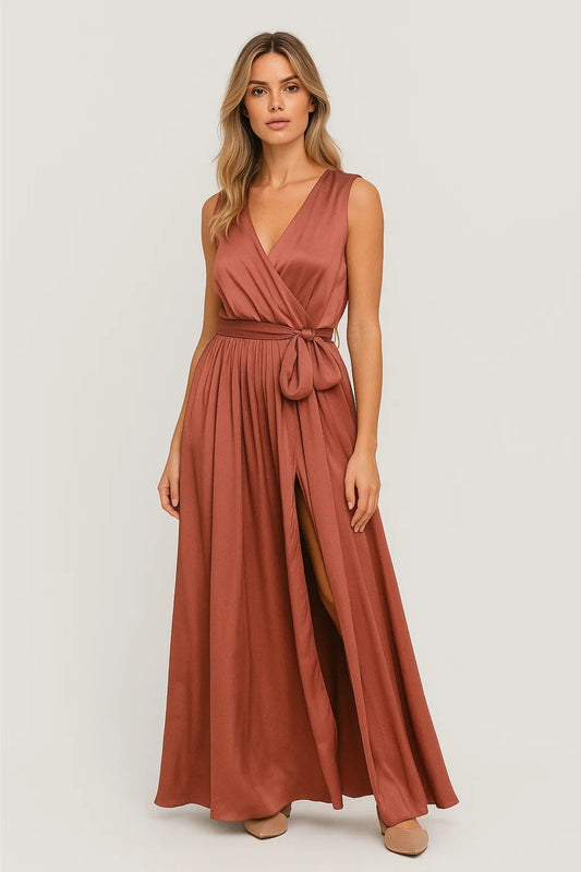 Maxi Dress Women - Wrap Flowing Summer Dress with V-Neckline