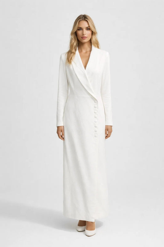 Maxi Dress Women - Blazer Style Dress with Long Sleeves