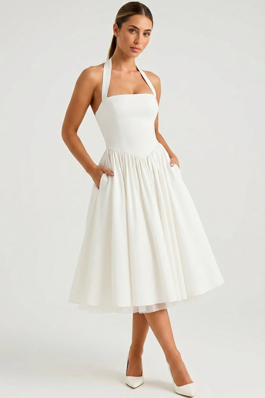 Midi Dress Women - Halter A-Line Dress
