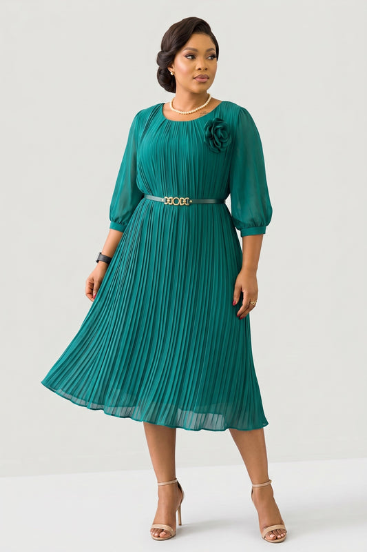 Midi Dress Women - Pleated A-Line Dress
