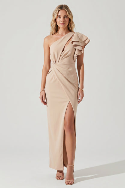 Midi Dress Women - Asymmetric Midi Dress with One-Shoulder Neckline