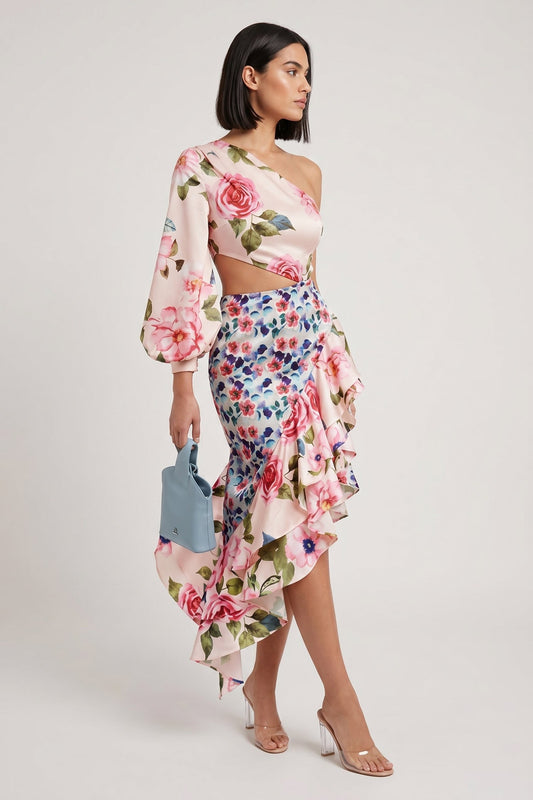 Midi Dress Women - Floral Midi Dress with Flared Skirt