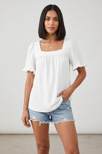 Top Women - Square Neck Summer Top with Short Sleeves