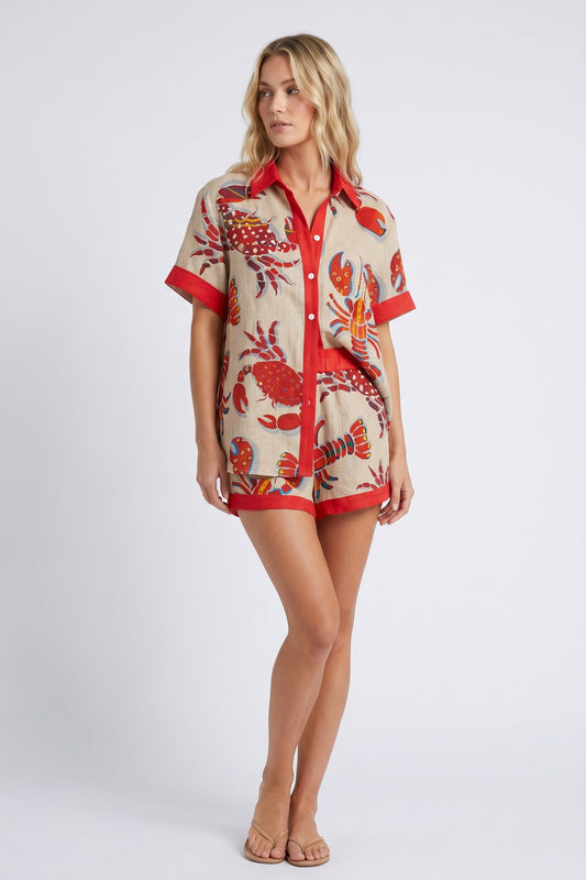 Set Women - Two-Piece Linen Blend Beach Set with Relaxed Fit
