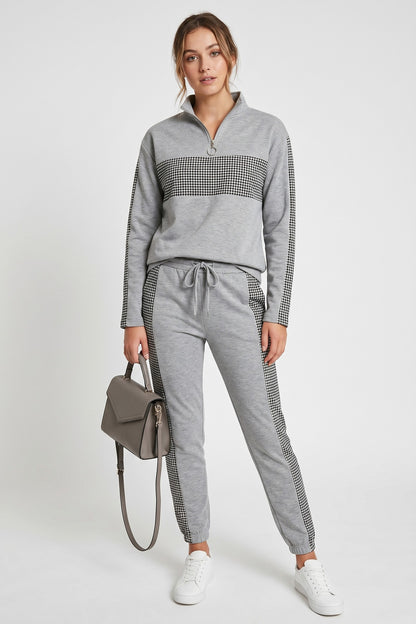 Tracksuit Women - Checkered Jogger Set with Drawstring Waist