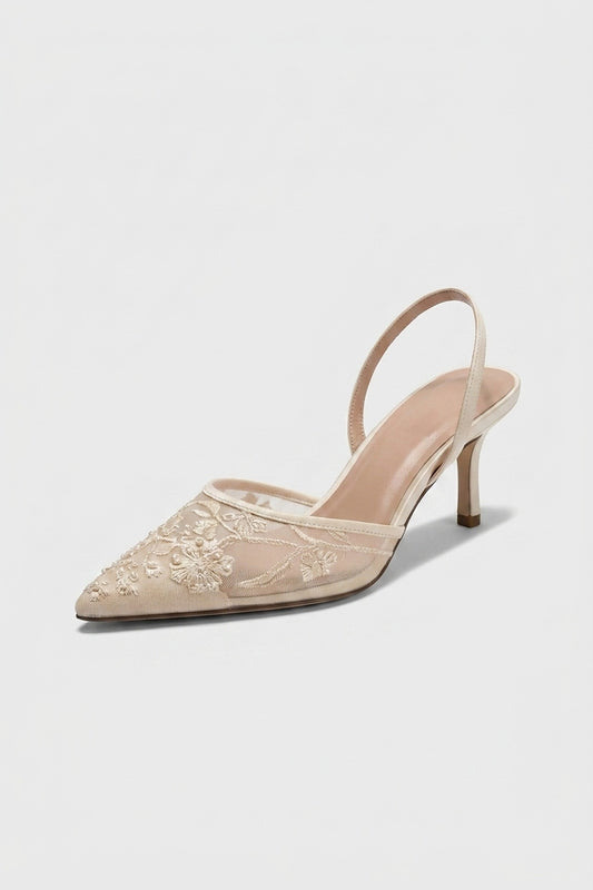 Heels Women - Floral Embroidered Heels with Pointed Toe