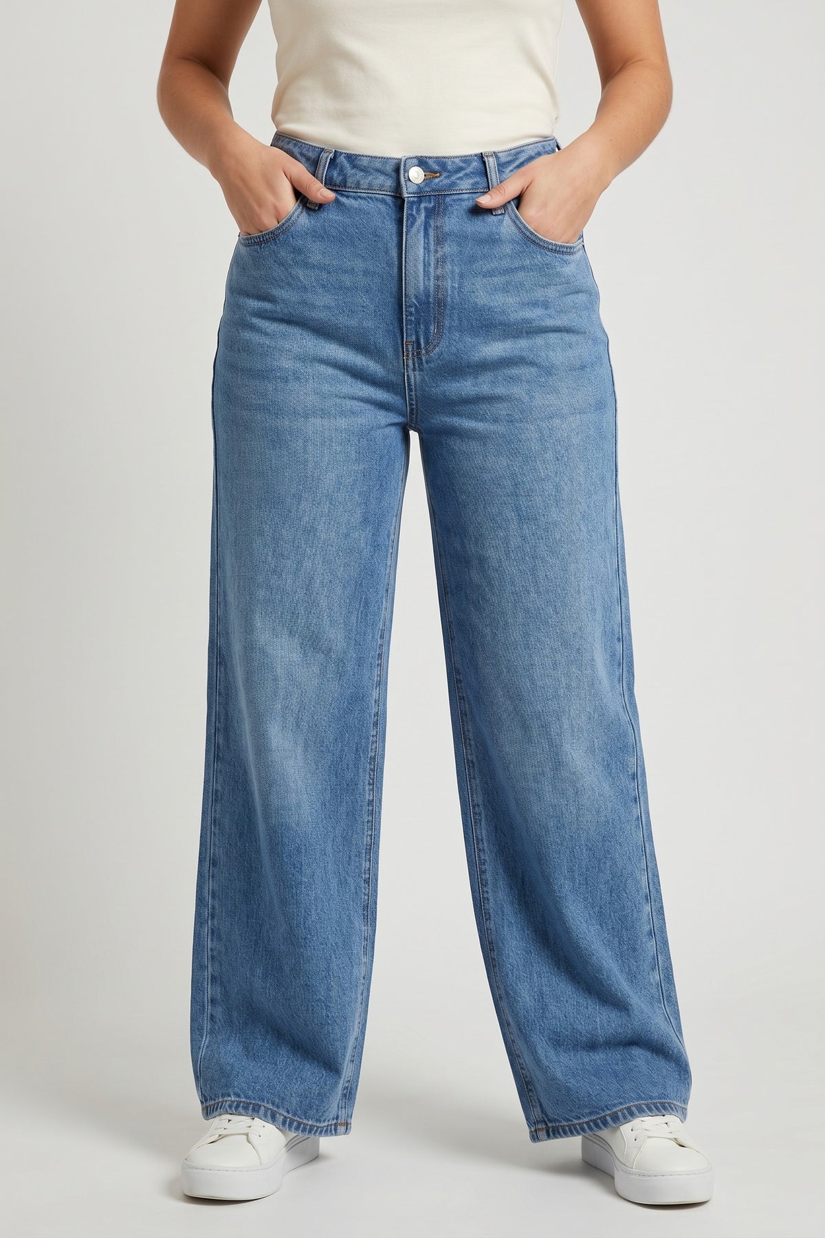 Jeans Women - Wide Leg Denim Jeans with High Waist